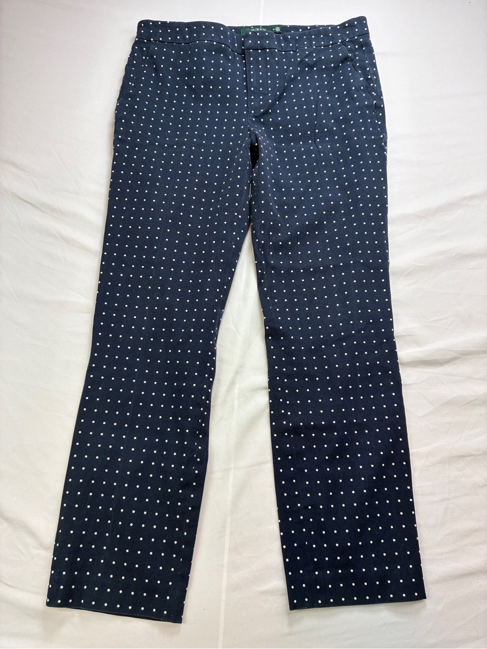 Lauren Ralph Lauren Sz10 Navy Blue Polka Dot Straight Leg Pants Business Casual